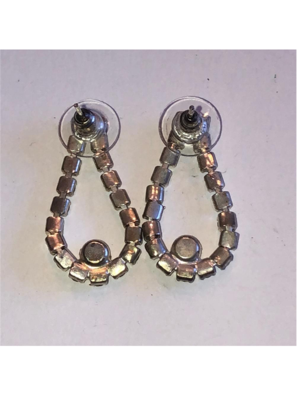Vintage Silver Tone CZ Rhinestone Dangling Runway Statement Pierced Earrings - Picture 4 of 6